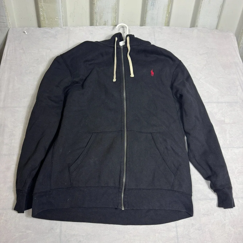 Polo Ralph Lauren Mens Sweatshirt Black Fleece Full Zip Hooded Pony Logo 2XL‎